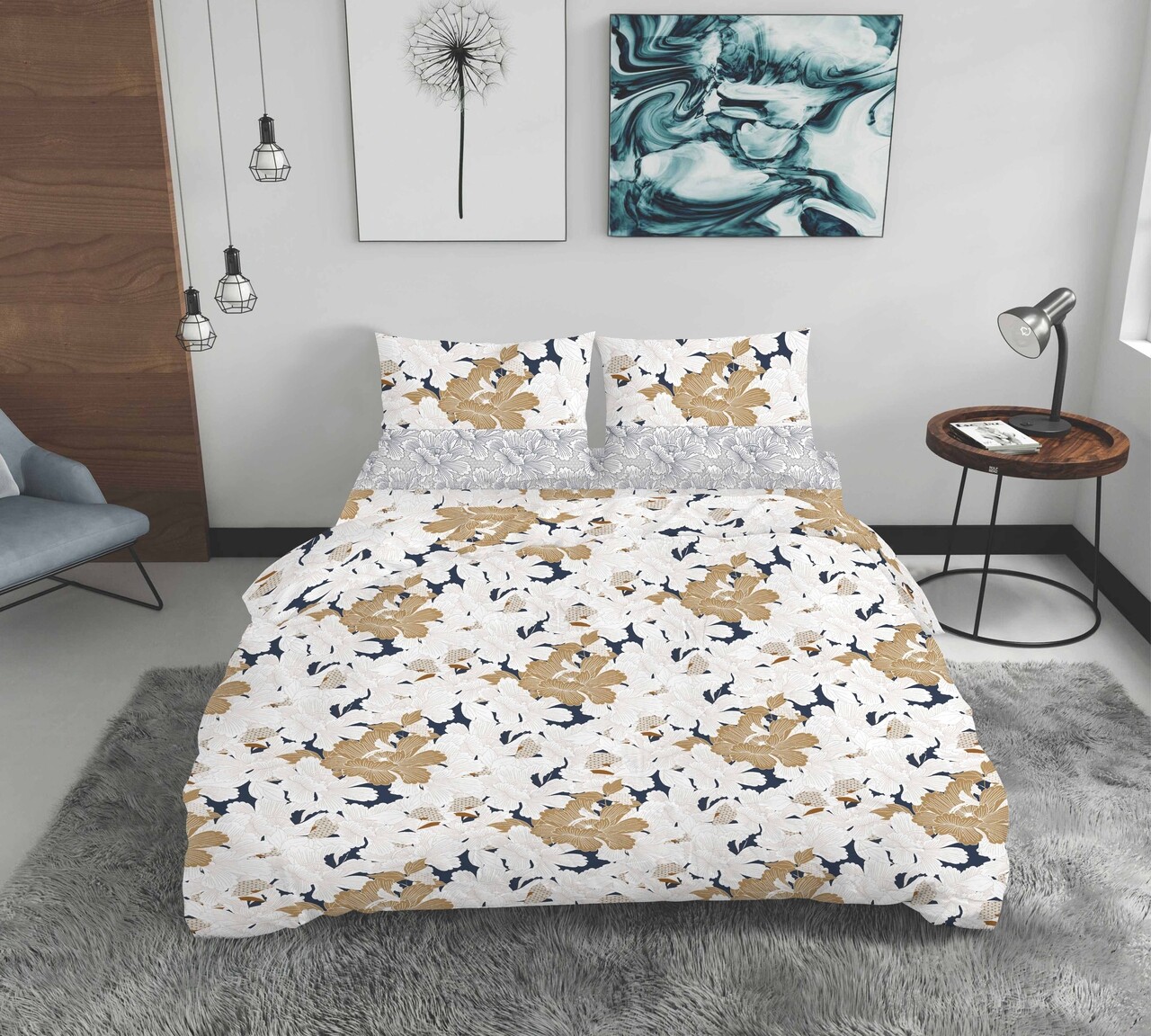 Lenjerie de pat dubla King Size, Maira, Bedora, 4 piese, 240x240 cm, bumbac satinat 200 TC, multicolor - imagine 4